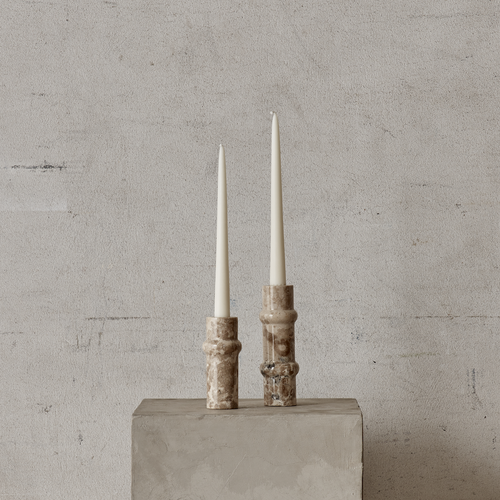 Wilma Marble Candle Stick Pair | Sepia