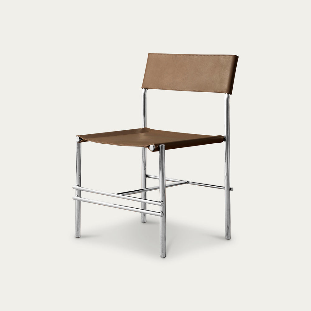 Chester Taupe Dining Chair | Stainless Steel Leather Designer Dining Chair | McMullin