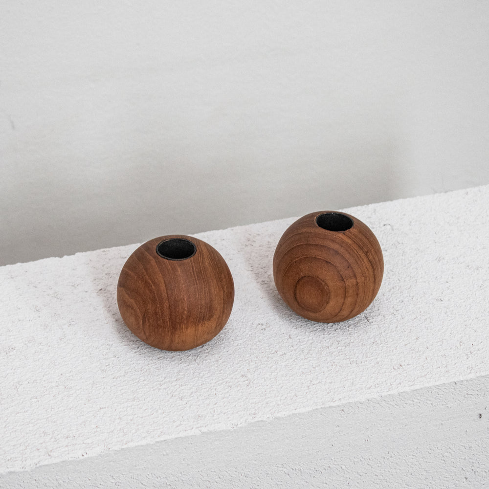 Teak Round Candle Holder