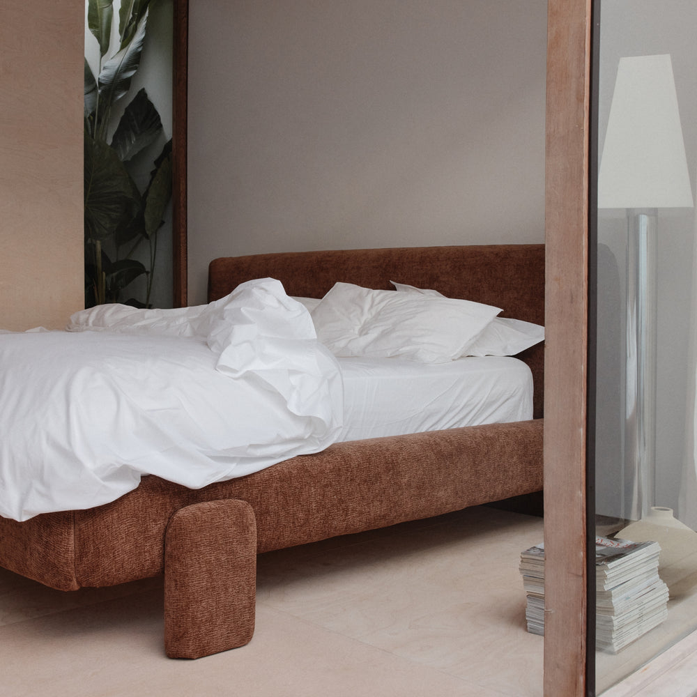 Barnaby Bed Frame | Bark Brown Fabric Headboard McMullin 