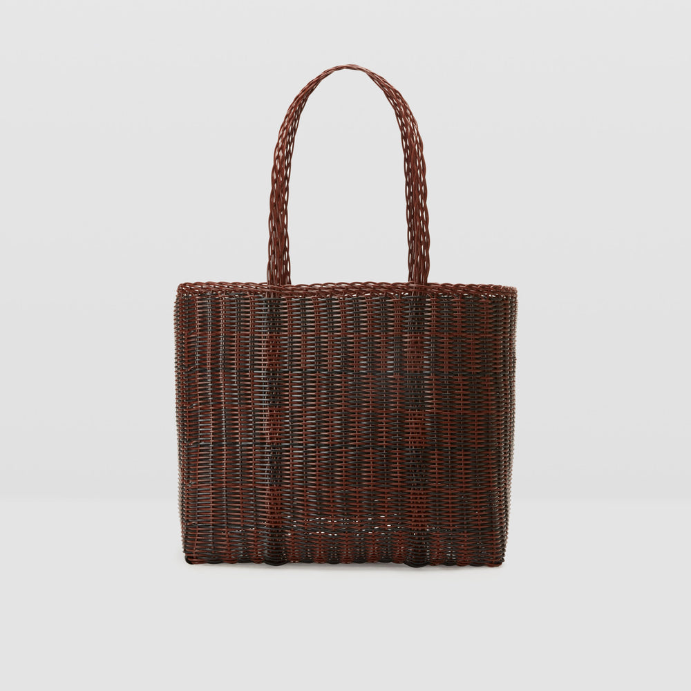 Palorosa Quadretti Basket Bag | Medium Chocolate + Black