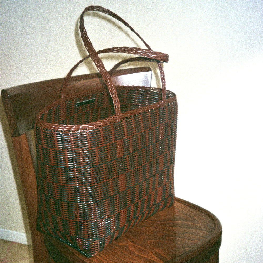 Palorosa Quadretti Basket Bag  | Large Chocolate + Black