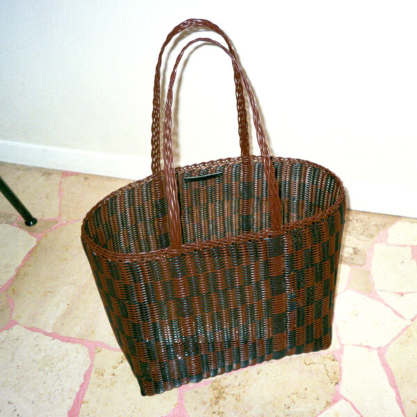 Palorosa Quadretti Basket Bag | Medium Chocolate + Black